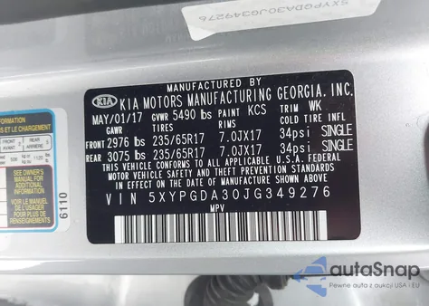 2018 Kia Sorento 2.4L Lx from USA, damaged, VIN 5XYPGDA30JG349276